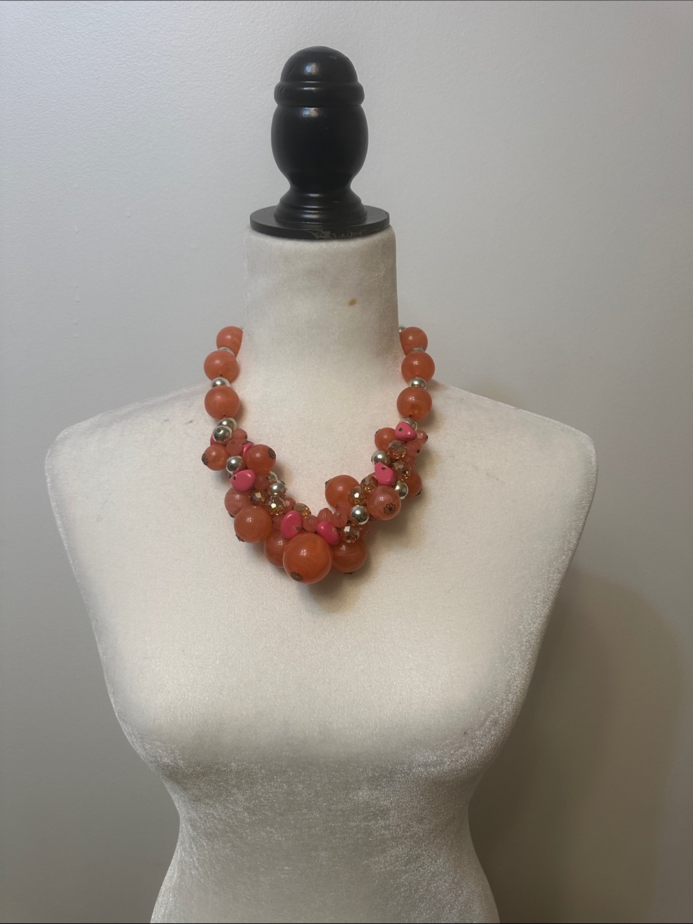Statement Coral Bead Cluster Necklace - Unbranded